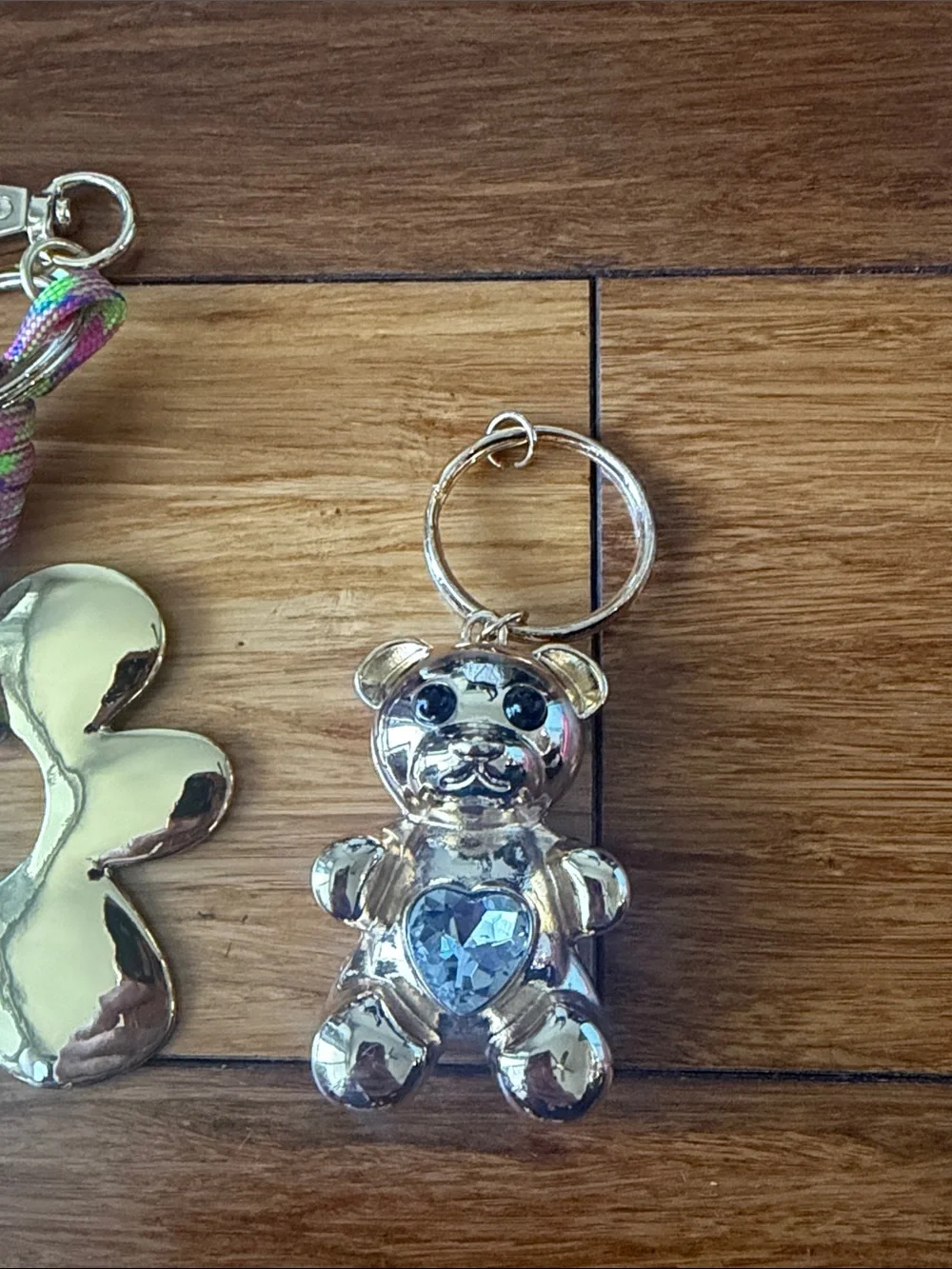 Bundle Gold Flower and Teddy Keychain Duo - Shiny Gold Accent